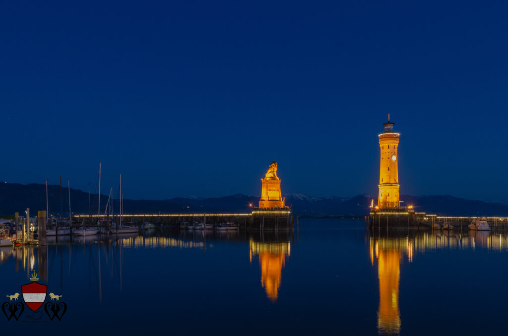 Lindau Harbour at night. 